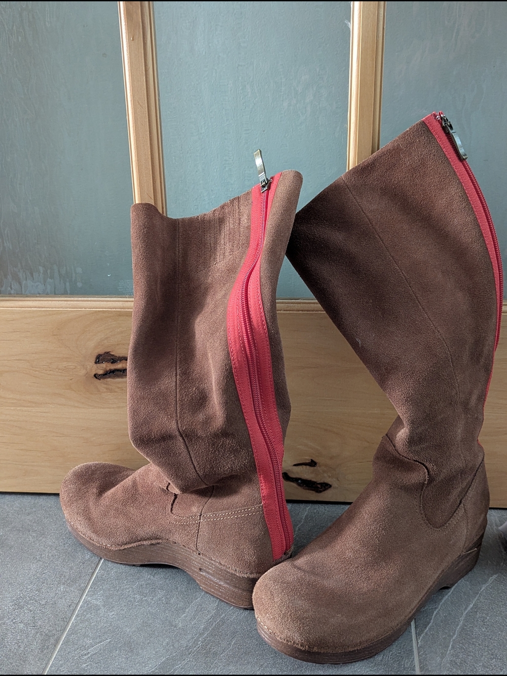 Dansko Brown Suede Boots with Coral Zipper